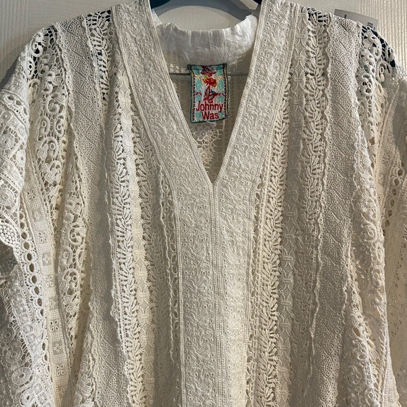 Johnny Was Pearla Lace Crotchet Embroidered Off White Oversized Poncho Tunic S - Picture 3 of 9